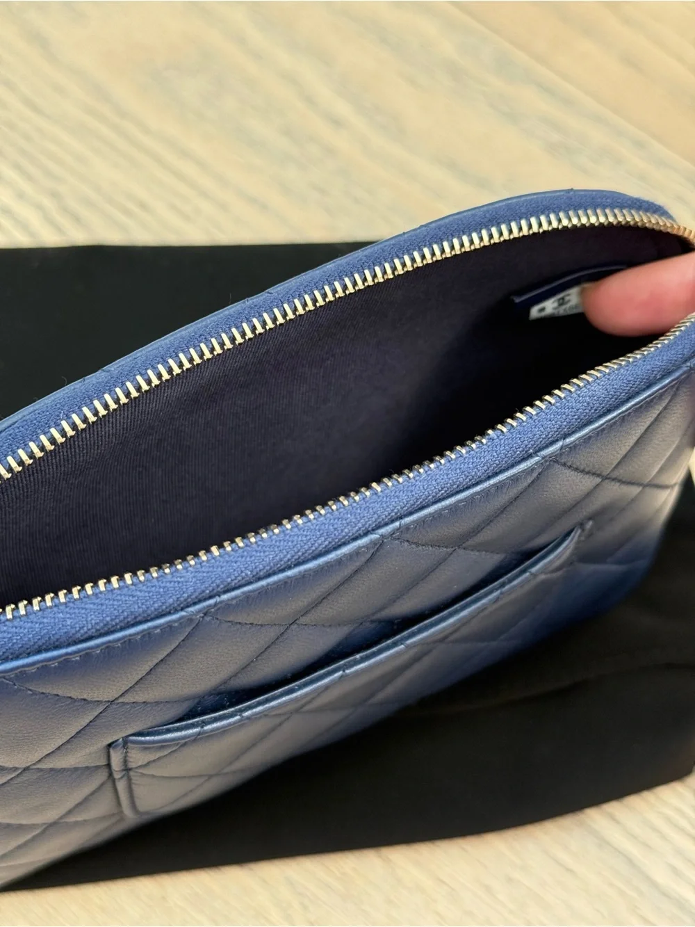 CHANEL Blue Clutch with Chain Lambskin Leather Gold Hardware (2024)